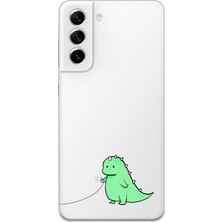 LOTUS GOLD Samsung Galaxy S21 Uyumlu Sevimli Dinozor Desenli Şeffaf Telefon Kılıfı