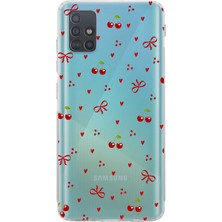 LOTUS GOLD Samsung Galaxy M31S Uyumlu Fiyonk Kalp Kiraz Desenli Şeffaf Telefon Kılıfı