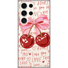 LOTUS GOLD Samsung Galaxy S22 Ultra Uyumlu Love Kiraz Desenli Şeffaf Telefon Kılıfı