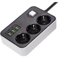 Midas Toptan 3 Usb’li 3’lü 1.8 M Akım Korumalı Priz BX40 Midas