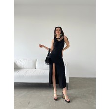 Nido Moda Tül Detaylı Derin Yırtmaçlı Elbise