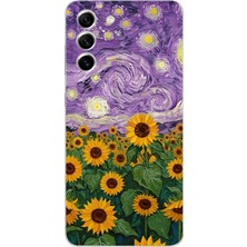 LOTUS GOLD Samsung Galaxy S21FE Uyumlu Ay Çiçeği Desenli Şeffaf Telefon Kılıfı