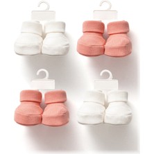 Pofidoo Baby Yenidoğan Bebek Patik Çorap 4'lü Set Fitilli Kumaş Unisex Hediyelik Somon Ekru