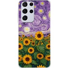 LOTUS GOLD Samsung Galaxy S21 Ultra Uyumlu Ay Çiçeği Desenli Şeffaf Telefon Kılıfı