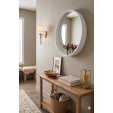 Klass Dekor Ceviz/ Meşe/ Beyaz/ Siyah Masif Ahşap Yuvarlak Çerçeveli Koridor-Banyo-Salon- Ofis Bias Ayna Çap 60 cm