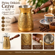 Kapadokya Hediyelik Pirinç Cezve 4,75" Jumbo Uzun Boy Ahşap Saplı