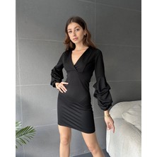 Nido Moda Kruvaze Yaka Balon Kol Elbise