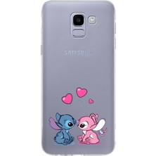 LOTUS GOLD Samsung Galaxy J6 Uyumlu Stitch ve Angel Desenli Şeffaf Telefon Kılıfı