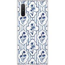 LOTUS GOLD Samsung Galaxy Note 10 Uyumlu Mavi Çiçekler Desenli Şeffaf Telefon Kılıfı