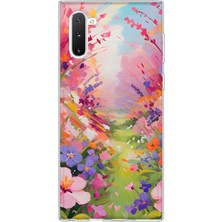 LOTUS GOLD Samsung Galaxy Note 10 Uyumlu Renkli Çiçek Bahçesi Desenli Şeffaf Telefon Kılıfı