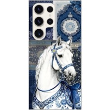 LOTUS GOLD Samsung Galaxy S25 Ultra Uyumlu Beyaz At Desenli Şeffaf Telefon Kılıfı