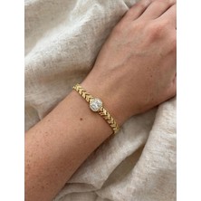 BROTLIWY Gold Renk Vintage Lüx Tasarım Zirkon Baget Taşlı Başak Model Kadın Zincir Bileklik