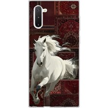 LOTUS GOLD Samsung Galaxy Note 10 Uyumlu Beyaz At Kilim Desenli Şeffaf Telefon Kılıfı