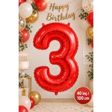 Atölye Mi 3 Yaş 40INC Kırmızı Rakam Folyo Balon 100 cm Yaş Balonu 1metre