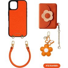 COGURE Hera iPhone 16 Pro Max Uyumlu Çiçek Magsafe Cüzdan, Charm, Bileklik Askı, Kılıf 4\'lü Turuncu Set