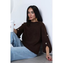 Gülseli Bisiklet Yaka Kol Düğme Detaylı Tarz Triko Kazak P-00023206
