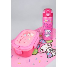 x Dekomus Lisanslı My Melody 600 ml Çelik Matara,3 Bölmeli Beslenme Kabı,beslenme Örtüsü Seti