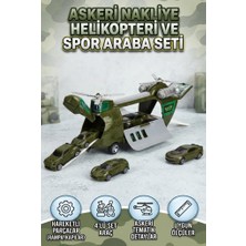 Farbu Oyuncak Askeri Nakliye Helikopteri ve Spor Araba Seti 4'lü Araç Hediyeli Hareketli Rampalı Oyuncak Seti