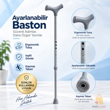 Multi Trendy Ayarlanabilir Alüminyum Asa Baston Ergonomik Saplı Kaymaz Tabanlı Yürüyüş Denge Bastonu Gri