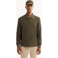 AVVA Erkek Haki Kıvrılmaz Polo Yaka Kolay Ütülenen Basic Sweatshirt B001080