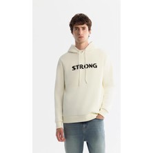 AVVA Erkek Ekru Kapüşonlu 3 İplik Şardonlu Baskılı Regular Fit Sweatshirt A42Y1222