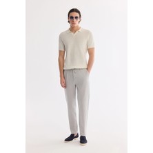 AVVA Erkek Gri Beli Bağcıklı Keten Karışımlı Chino Relaxed Fit Pantolon B003036