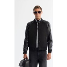 AVVA Erkek Siyah Bomber Yaka Süet Dokulu Comfort Fit Mont A42Y6028