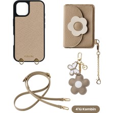COGURE iPhone 16 Pro Max Uyumlu Çiçek Magsafe Cüzdan, Charm, Crossbody Askı, Kılıf 4\'lü Kahverengi Set