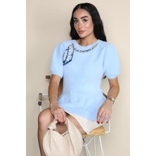 Gülseli Kadın Fular Aksesuarlı Kısa Kol Triko Bluz P-00023156
