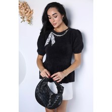 Gülseli Kadın Fular Aksesuarlı Kısa Kol Triko Bluz P-00023156