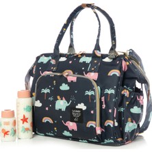 Lal Baby Baggage Bag Fil Desenli Lacivert Omuz Askılı Anne Bebek Bakım Çantası Su Geçirmez Kumaş 30 cm