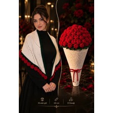 TenNur El Yapımı Giyilebilir Şal Battaniye Gül Buketi 100 Cm  Örgü Sevgili Çiçeği El Örmesi Gül Motif Romantk Hediye