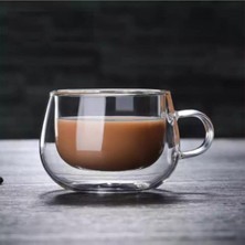 Perotti 2 Li Çift Cidarlı Cam Çay Kahve Fincanı 300 Ml. Cam Kulplu Fincan 12473