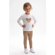 Minipomes Kız Çocuk Leopard Fine Ribana Takım Krem