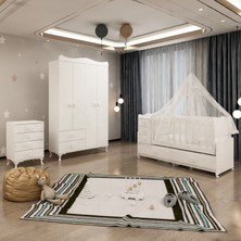Garaj Home Beyaz Melina Yıldız Bebek Odası Takımı 4 Kapaklı Yatak ve Uyku Seti ile Şık Tasarım