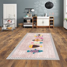 West Home Yıkanabilir Dijital Baskılı Mutfak Halısı Pudra Renk 80 x 150 cm Kaymaz Taban
