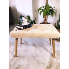 Web Panya Gürgen Ahşap Ayaklı Krem Teddy Kumaş Pofidik Bench Puf Tabure Şık Tasarım ve Dayanıklılık