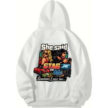Brz Collection Unisex Oversize Gta6 Or Me Hoodie (Beyaz)