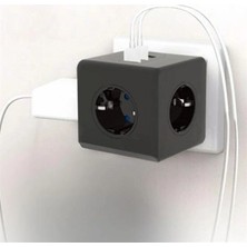 Pileli Store Isıya Dayanıklı Termal Akım Korumalı ve Çocuk Korumalı 3 Priz Girişli 3 USB Girişli Küp Priz (4887)