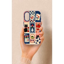 Vip Case iPhone 16 Uyumlu Sevimli Kedi ve Çiçek Desenli Silikon Kılıf