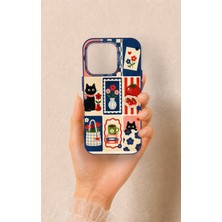 Vip Case iPhone 15 Pro Uyumlu Sevimli Kedi ve Çiçek Desenli Silikon Kılıf