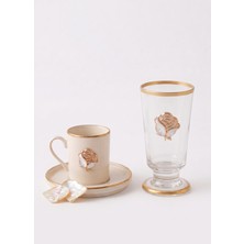 Roses Krem 2 Kişilik Dekorlu Bardaklı 6 Parça Kahve Fincan Takımı Regnahome Fine Living
