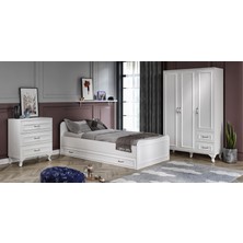 Kzn Home Kartopu Country Oda Takımı - 3 Kapaklı Gardırop, Yavrulu Karyola, 3 Çekmeceli Şifonyer Tamamı Mdf