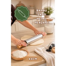 Porsima MNB05773 Ahşap Saplı Paslanmaz Çelik Merdana Oklava Hamur Pizza Börek Açma Oklava 43CM