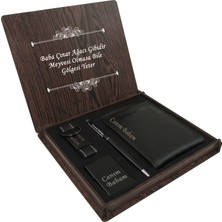 Manidar Hediye Babalar Günü Fırsatı ! Ahşap Kişiye Özel Set: Deri Cüzdan, Metal Kalem, Anahtarlık ve Zippo Hediye Fırsatı