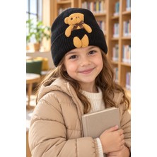 Wearflawless Çocuk Ayıcıklı Fitilli Katlamalı Mavi Bere, Sıcak Tutan Kışlık Unisex Çocuk Bere