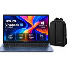 Asus Vivobook 15 X1504VA-BQ5424W Intel Core I3-1315U 24GB Ram 512 GB SSD 15.6'' Fhd Windows 11 Home Notebook + Snertech Çanta