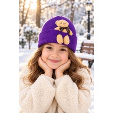 Wearflawless Çocuk Ayıcıklı Fitilli Katlamalı Mavi Bere, Sıcak Tutan Kışlık Unisex Çocuk Bere