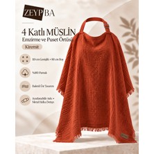 Zeypba 4 Katlı Müslin Kiremit Emzirme Örtüsü ve Puset Örtüsü 110X80cm, %100 Pamuk Püsküllü (BALENLİ)