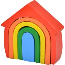 Wood & Joy Doğal Ahşap Çocuklar İçin Eğitici ve Öğretici Ahşap Renkli Ev Seti